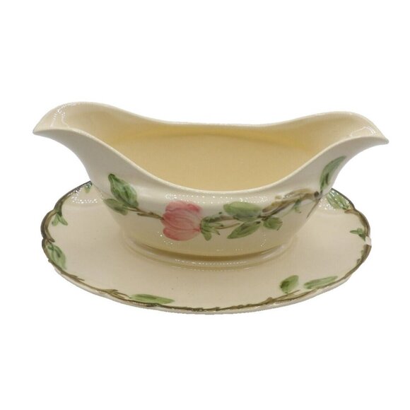 Franciscan Dinnerware Desert Rose Gravy Boat w Underplate Blk Mark Damage Vtg - Picture 2 of 4
